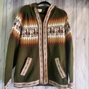 Lucy Iburg alpaca  sweater cardigan hooded  zipper closure. Llama sz large